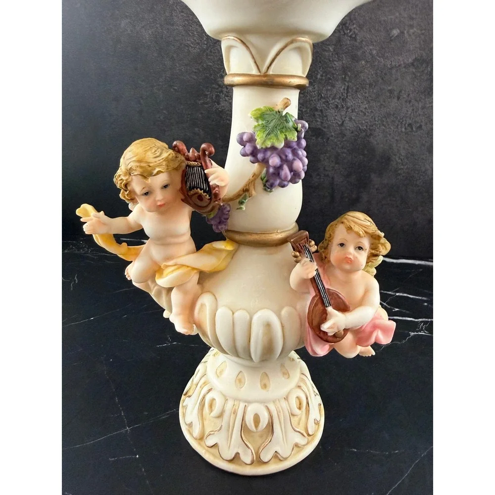 VTG Montefiore Collection Large Ornate Cherub Angel Pillar Candle Holder 11.5in